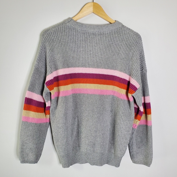THML Grey and Multi color chet strip knit pull over sweater Size Medium NWT - Picture 11 of 11